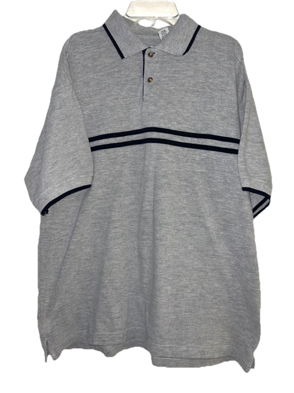 Vintage Seattle Cotton Works Medium Gray Polo Striped Chest 90s Y2K Streetwear